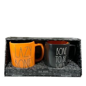 NEW Rae Dunn LAZY BONES & BONE TO BE WILD Halloween Mug Set/2
